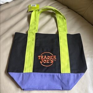 Trader Joe's Mini Black and Purple Tote Bag NWT